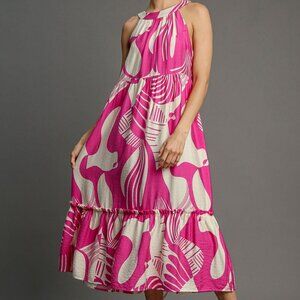 Umgee - sleeveless Midi Dress Pink high neckline